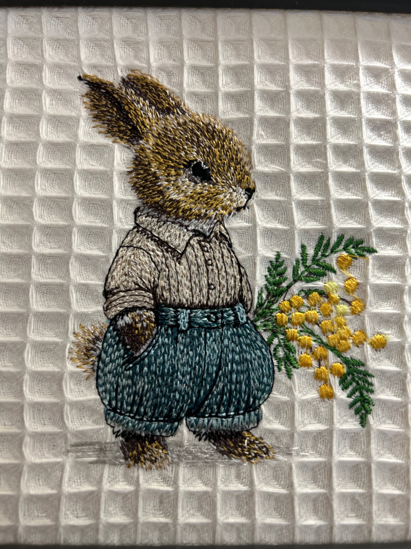 Essuie-mains brodé Monsieur Lapin - 37x37 cm
