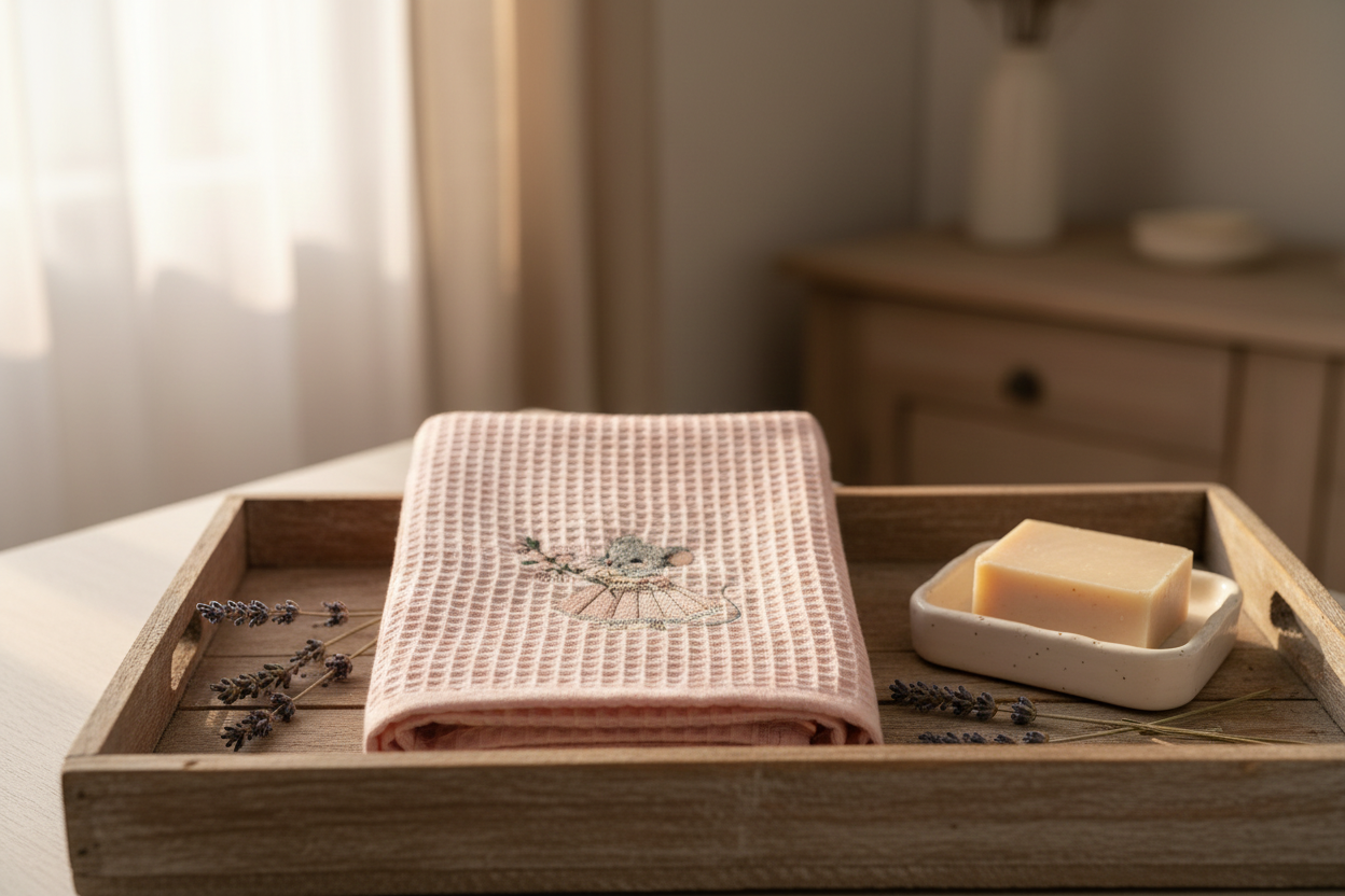 Serviette sur plateau rustique