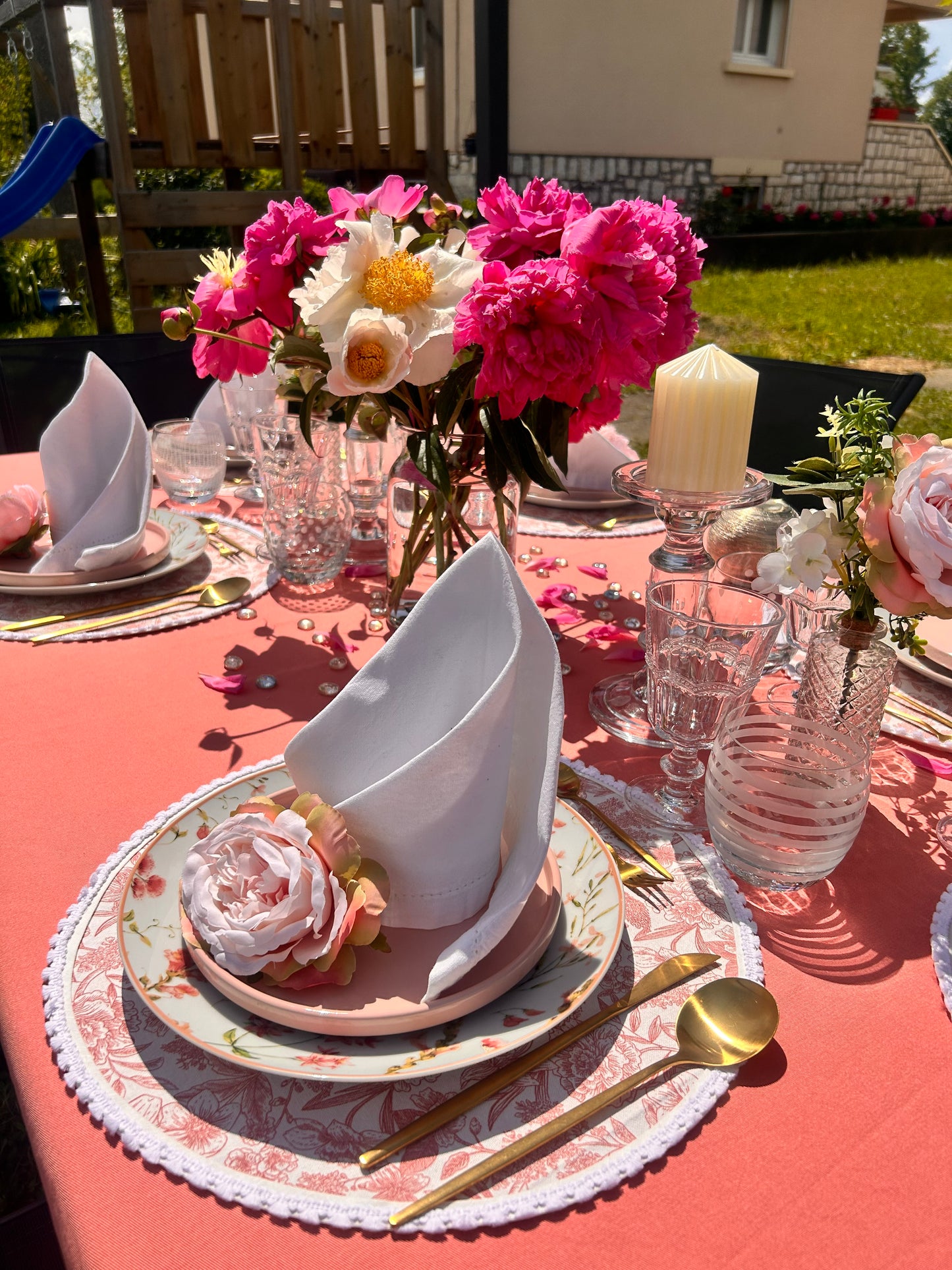 Dessous d'Assiette Ronds En Tissu Rose