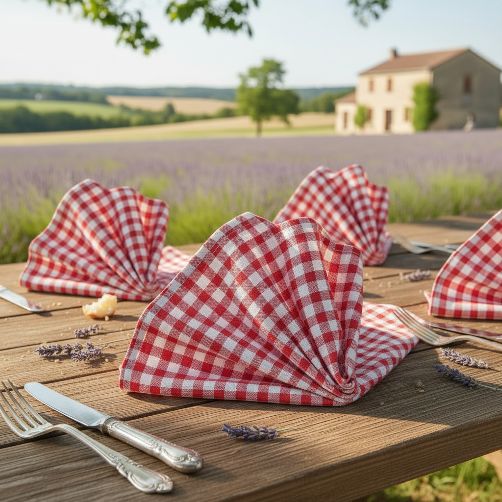 4 serviettes Vichy avec lavande