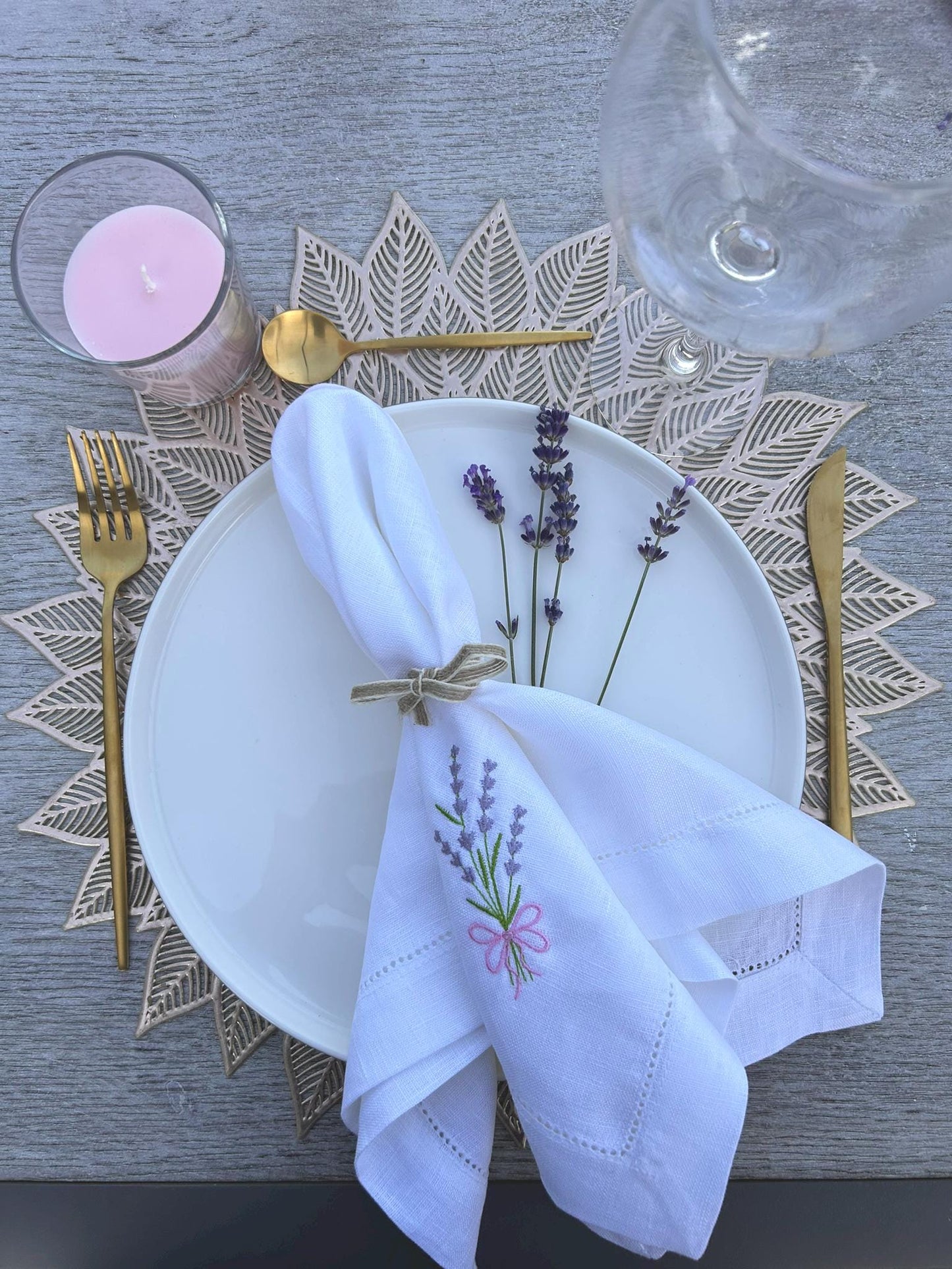 Lot de 4 Serviette de Table Lin Brodée Lavande