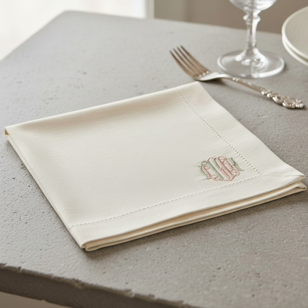 Serviette de Table en Lin Personnalisée - Broderie Initiales sur Mesure
