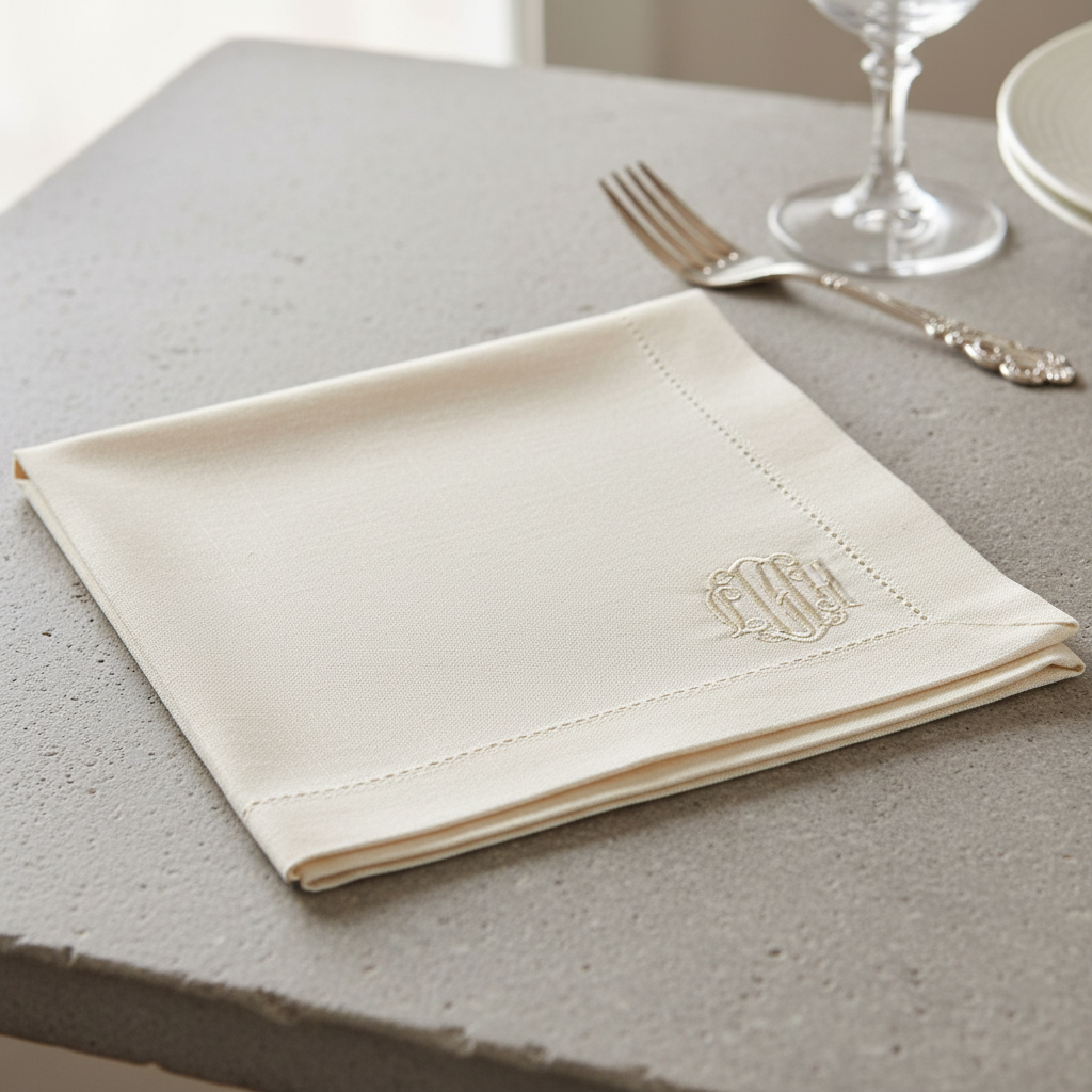 Serviette de Table en Lin Personnalisée - Broderie Initiales sur Mesure