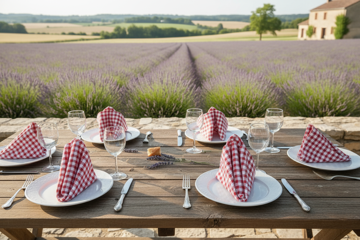 Lot de 6 serviettes Vichy sur table
