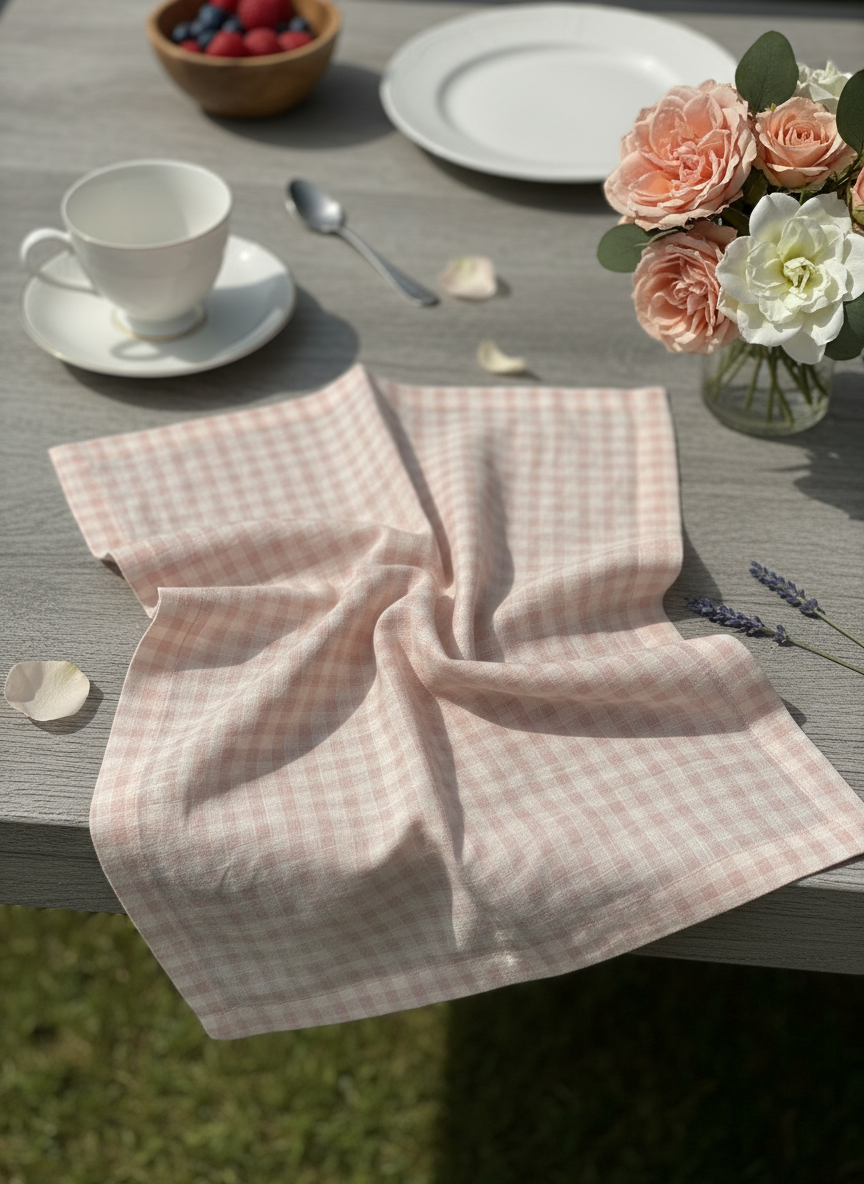 Serviette vichy rose - photo lifestyle